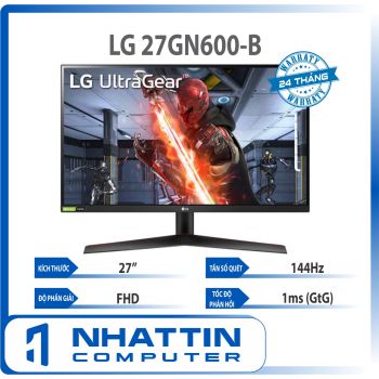 Màn hình máy tính LG UltraGear™ 27'' IPS Full HD 144Hz 1ms (GtG) NVIDIA® G-SYNC® Compatible HDR 27GN600-B