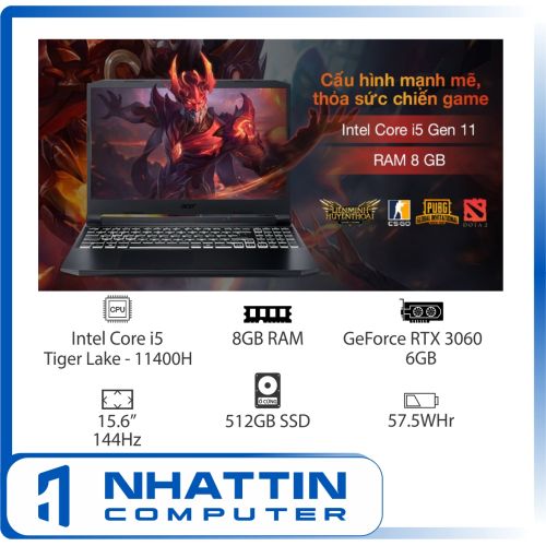 Laptop Acer Nitro 5 Gaming AN515 57 5831 (i5-11400H/8GB/512GB/6GB RTX3060/144Hz/Win10)